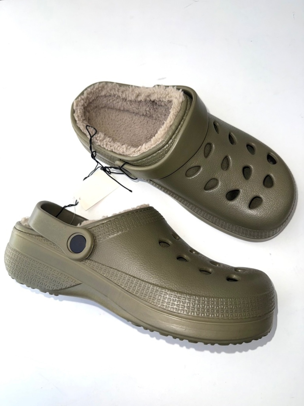 UNBRANDED New Mens 7 Olive Green Fuzzy Adjustable Slip On Clog Shoes Bin8